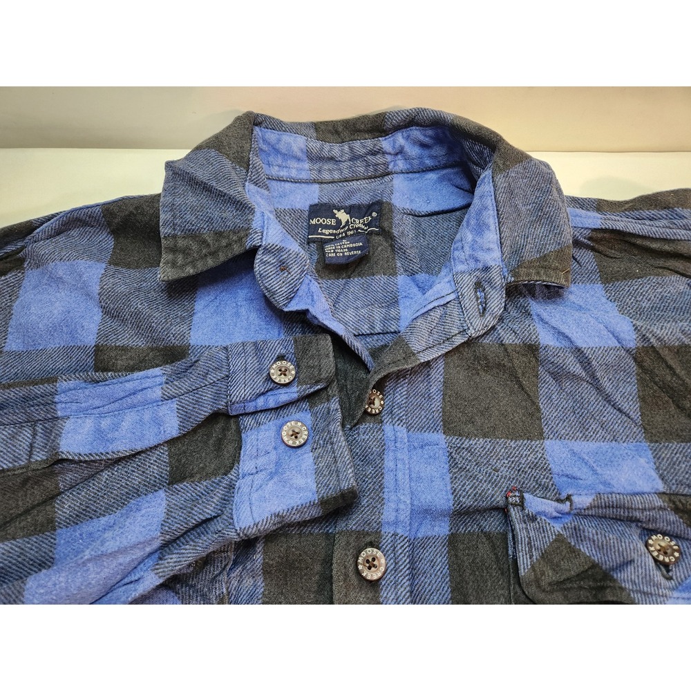 Moose Creek Plaid Flannel Long Sleeve‎ Button Up Shirt Mens Size Large